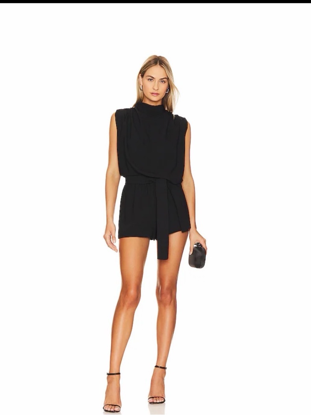 Amanda Uprichard Black Sleeveless Fabienne High-Neck Romper